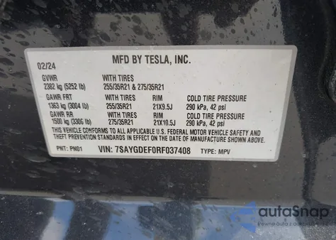 2024 Tesla Model Y Performance Dual Motor All-Wheel Drive z USA, uszkodzony, nr VIN 7SAYGDEF0RF037408